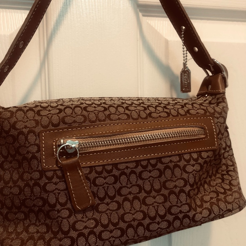 Vintage Coach Brown Signature Canvas Demi Shoulder Bag with Leather Trim - Picture 8 of 13